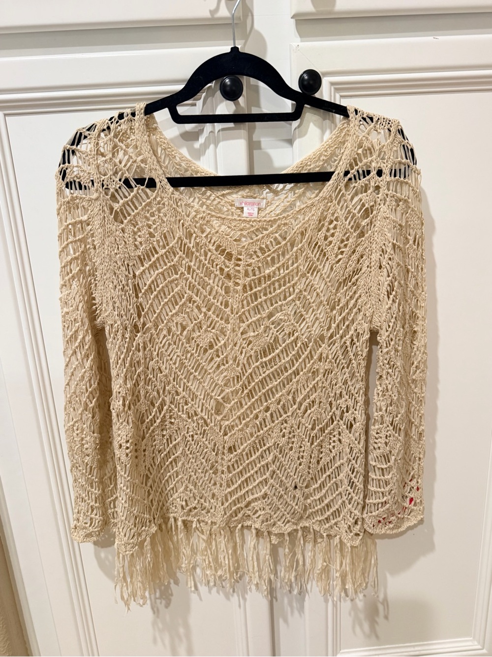 Beige Crochet Fringe top or coverup